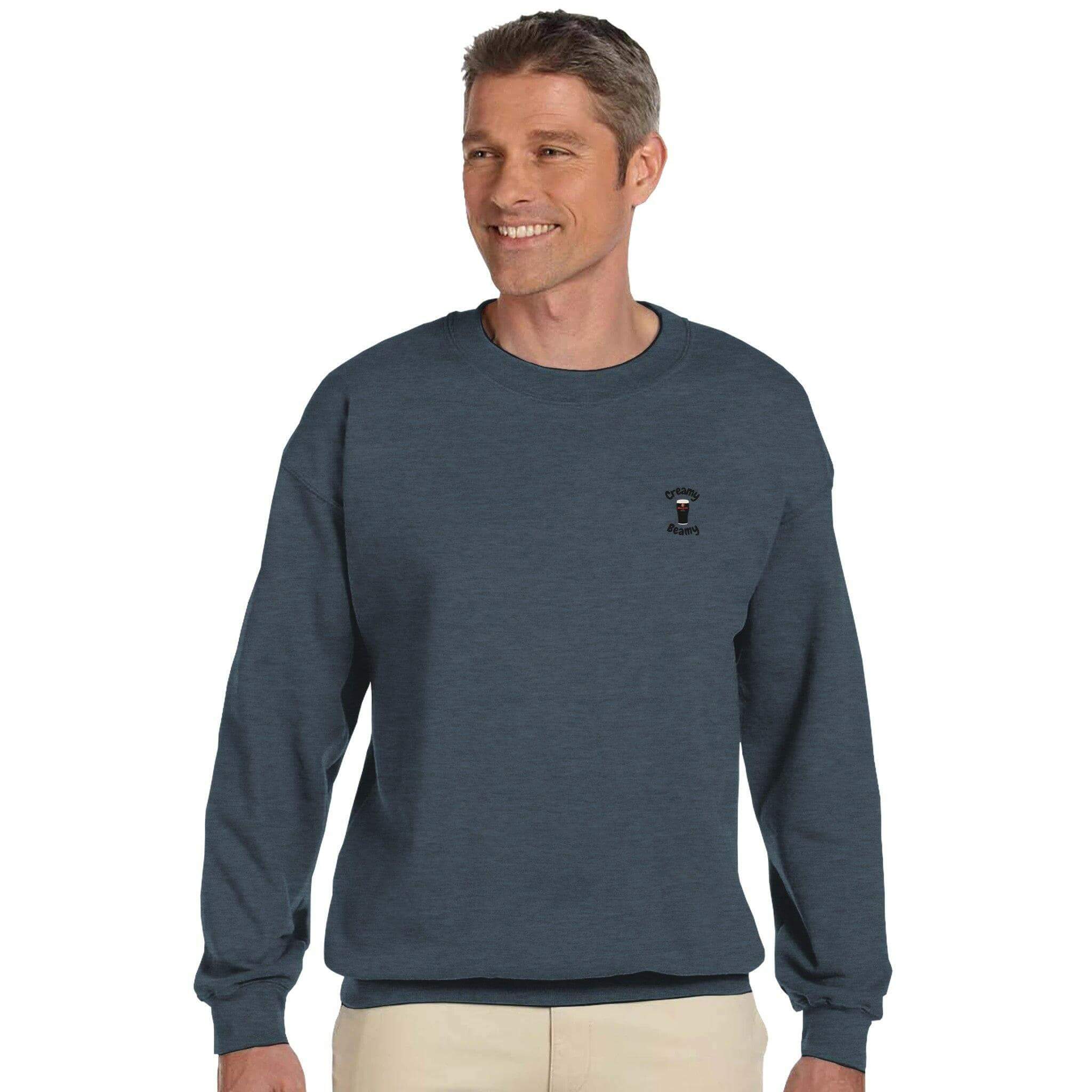 Man wearing the Creamy Beamy Beamish Irish Stout Sweatshirt for ultimate comfort and style.