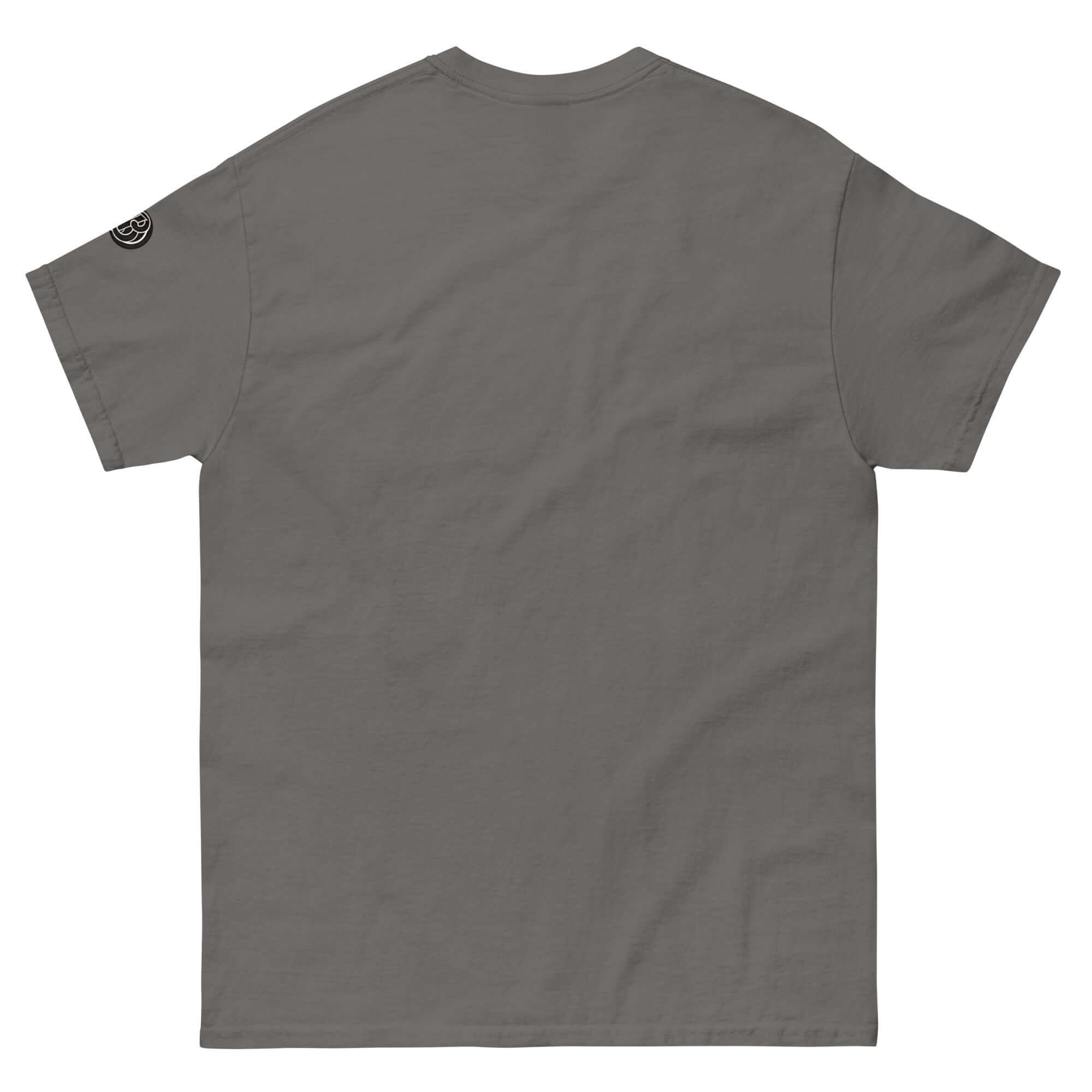Back view of the Creamy Beamy Uni Sex T-shirt, showcasing its smooth gray fabric and playful design for stout lovers.