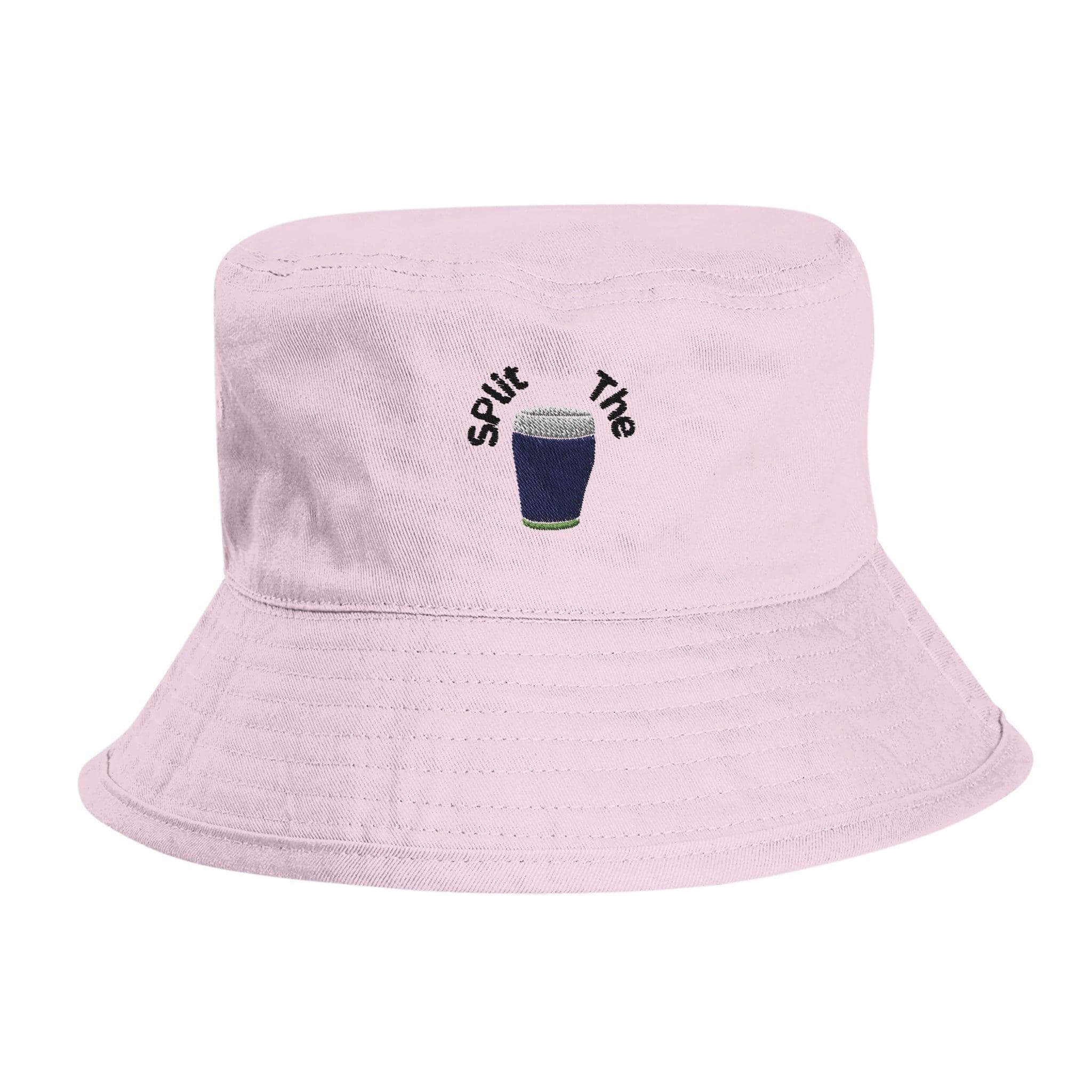 Guinness Split the G Bucket Hat in pink, made from organic cotton, perfect for festivals and sun protection.