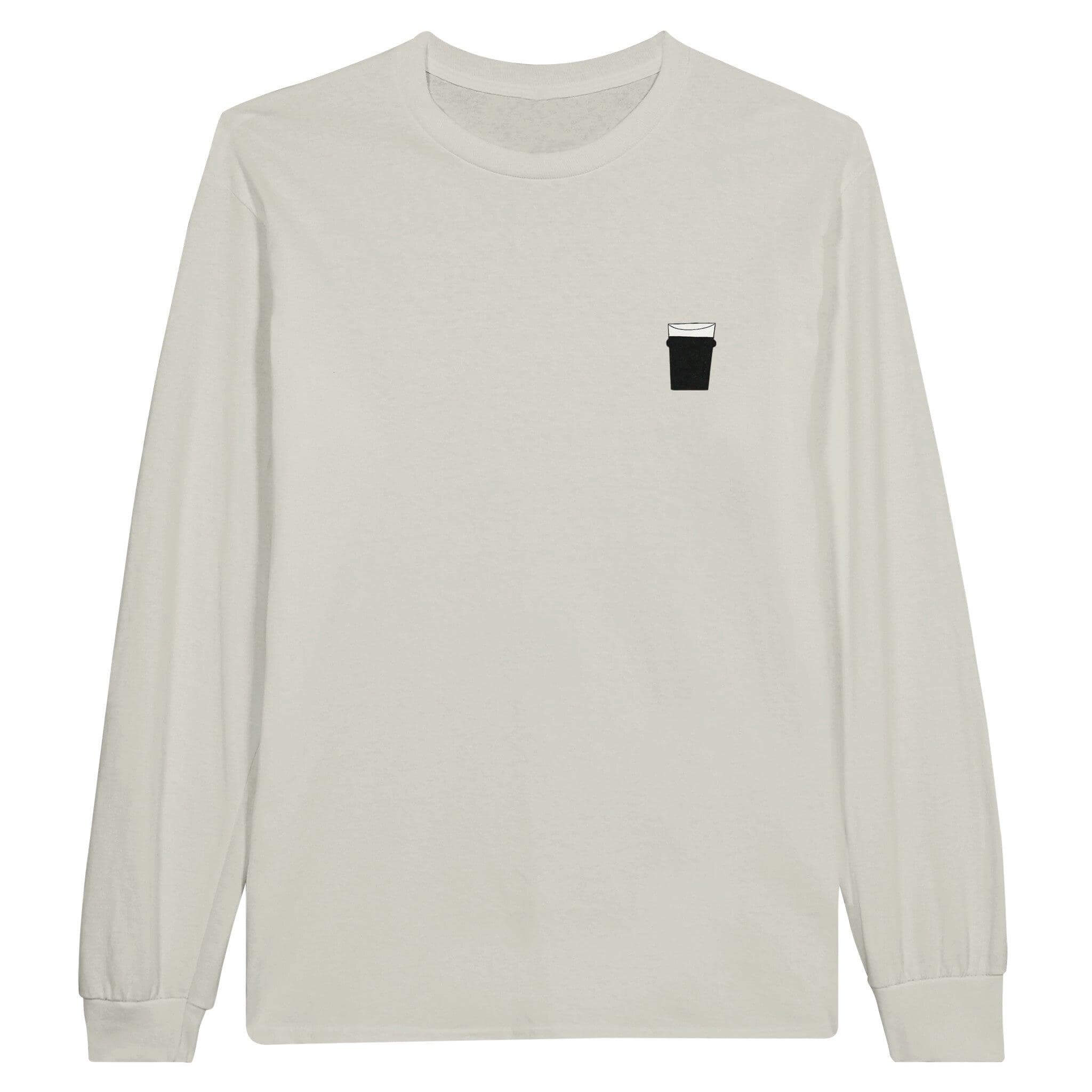 Light gray long sleeve unisex T-shirt featuring a pint glass graphic, perfect for beer lovers and casual outings.