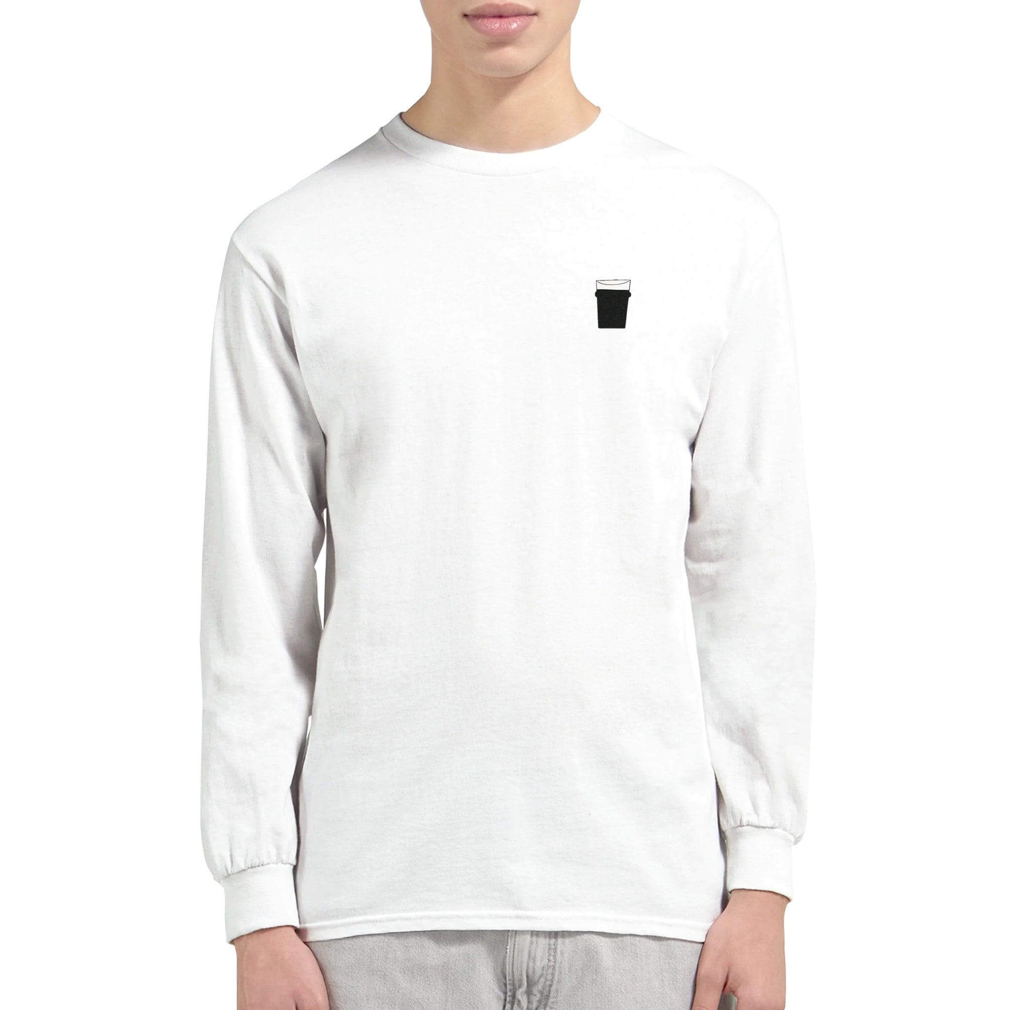 Unisex long sleeve T-shirt in white with pint glass design, perfect for beer lovers and casual outings.