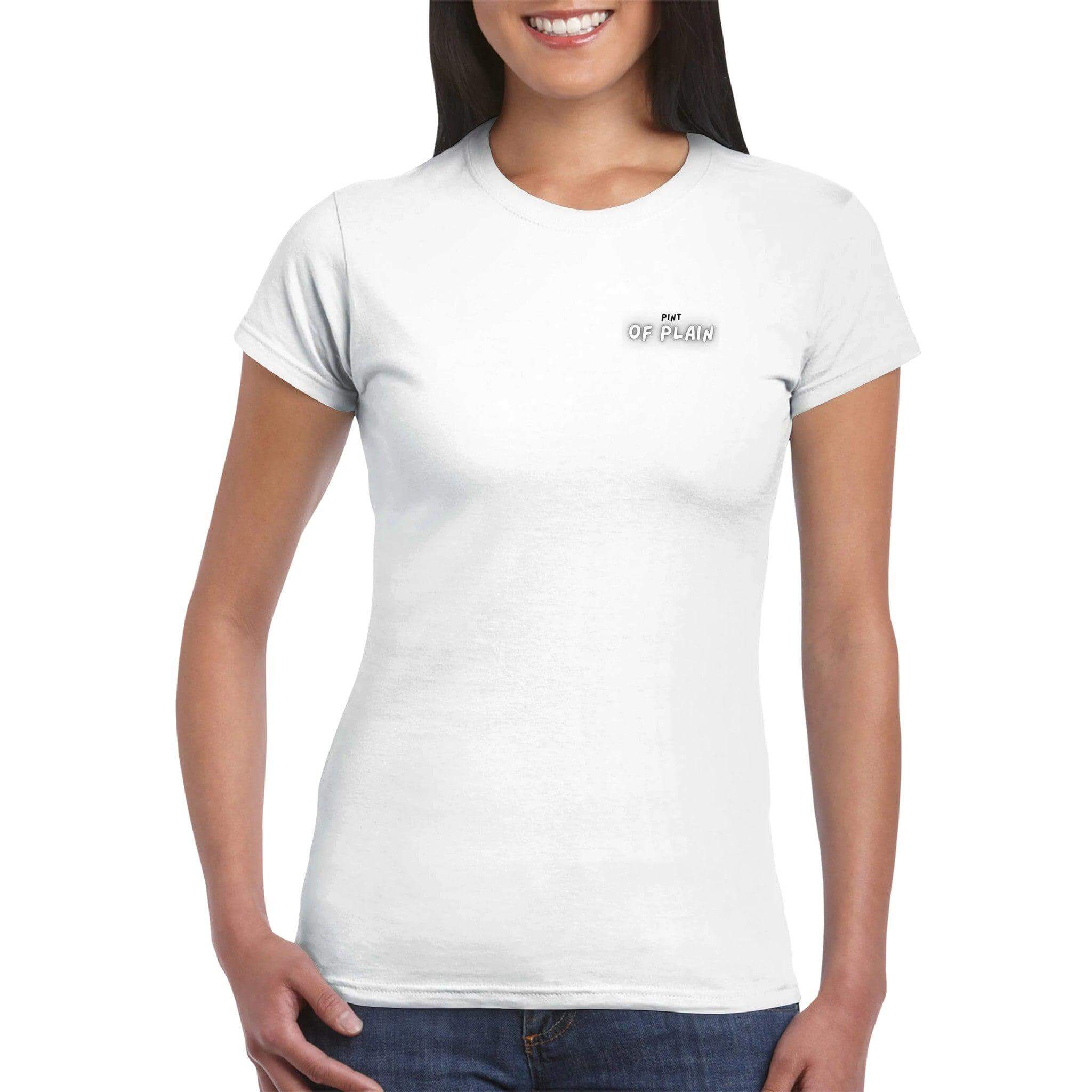 Womens Pint of Plain crewneck T-shirt featuring a playful Guinness design, perfect for casual wear.