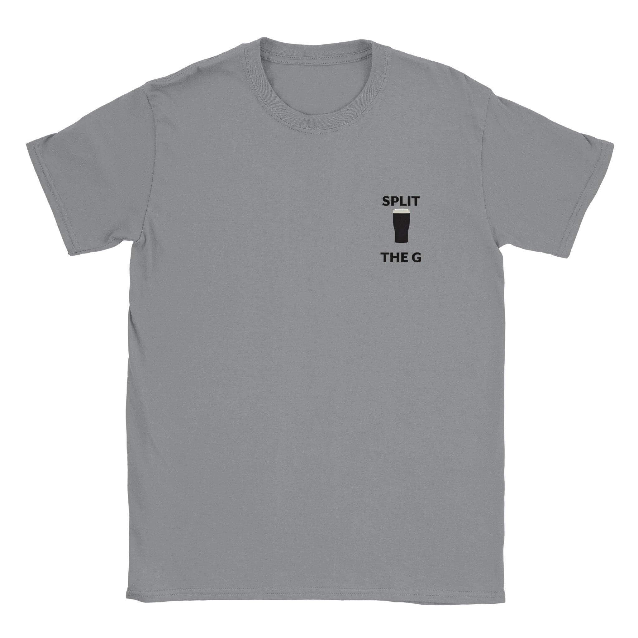 Gray Split The G T-Shirt featuring a pint glass, perfect for Guinness lovers to show their style.