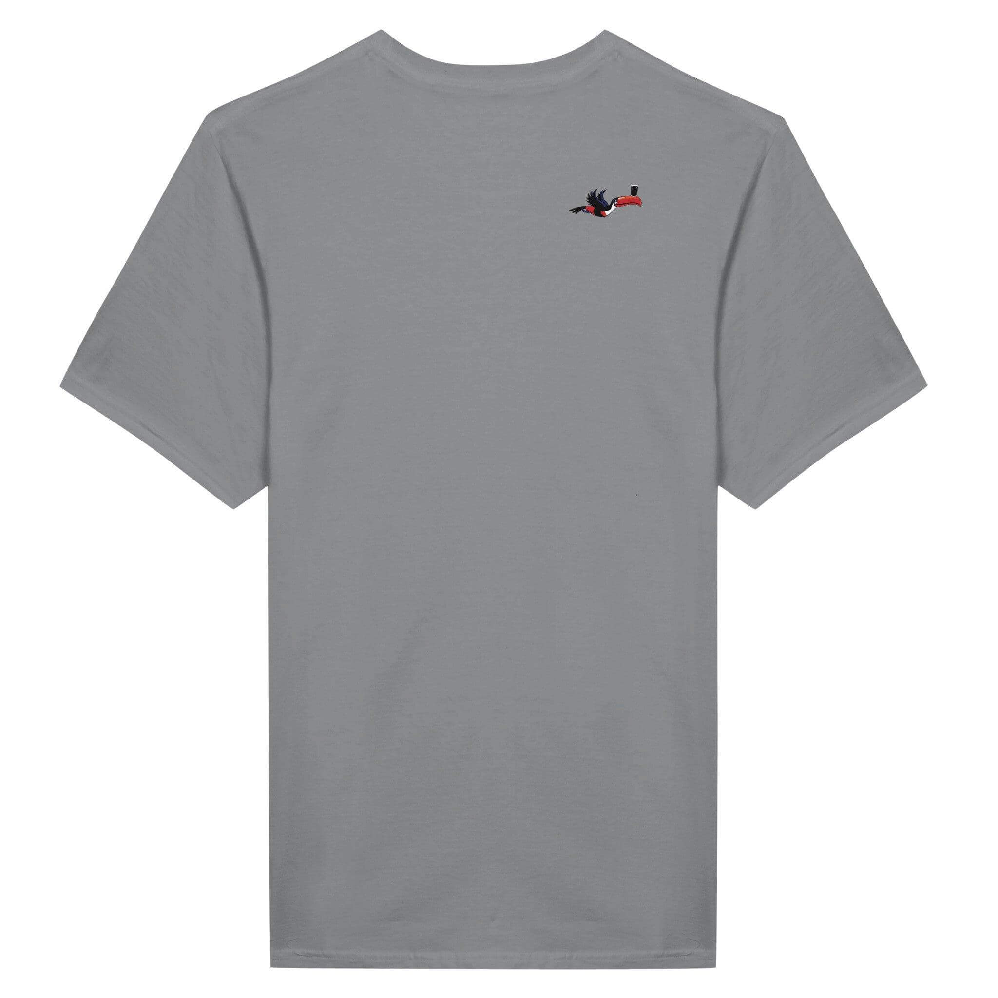 Back view of Split The G T-Shirt, a Guinness inspired design in a soft gray color.
