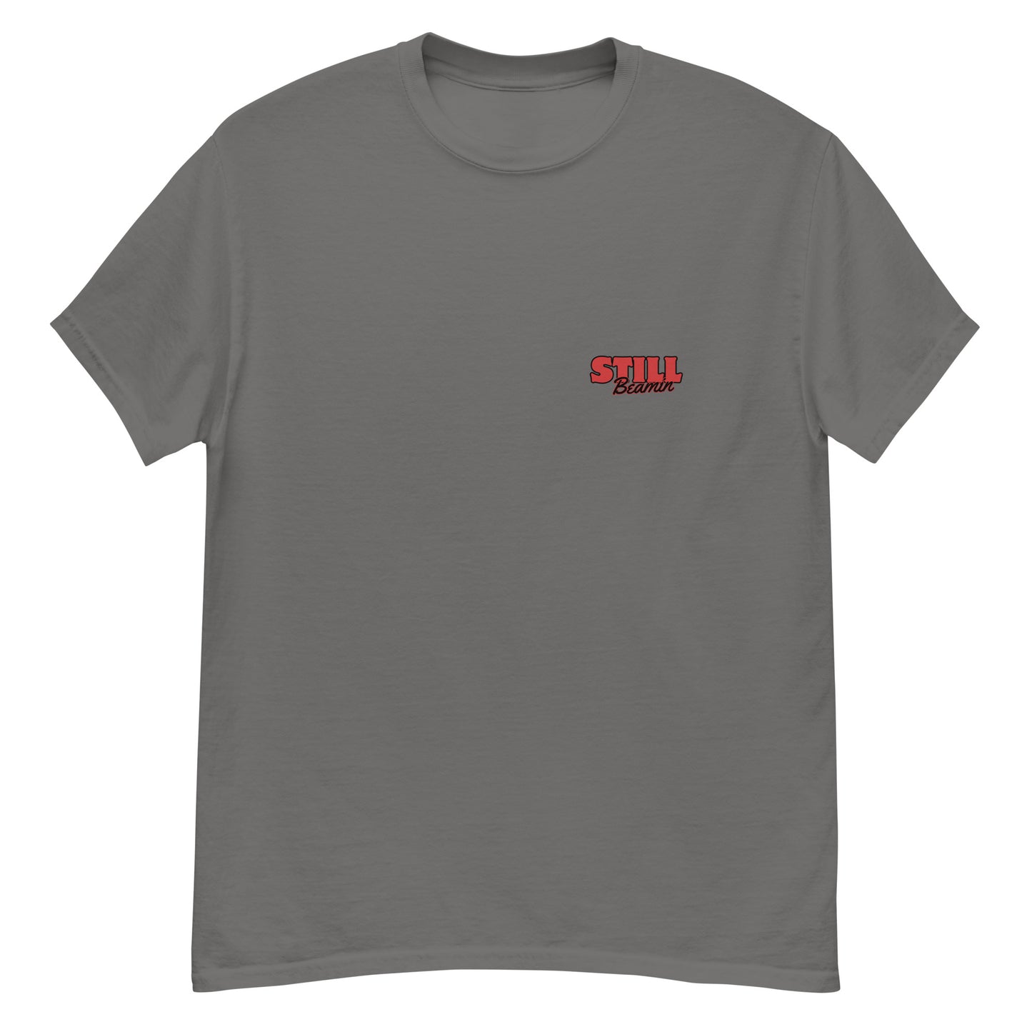 Brewed in Ireland Beamish Retro Tee in grey with vintage logo, perfect for stout lovers and casual style.