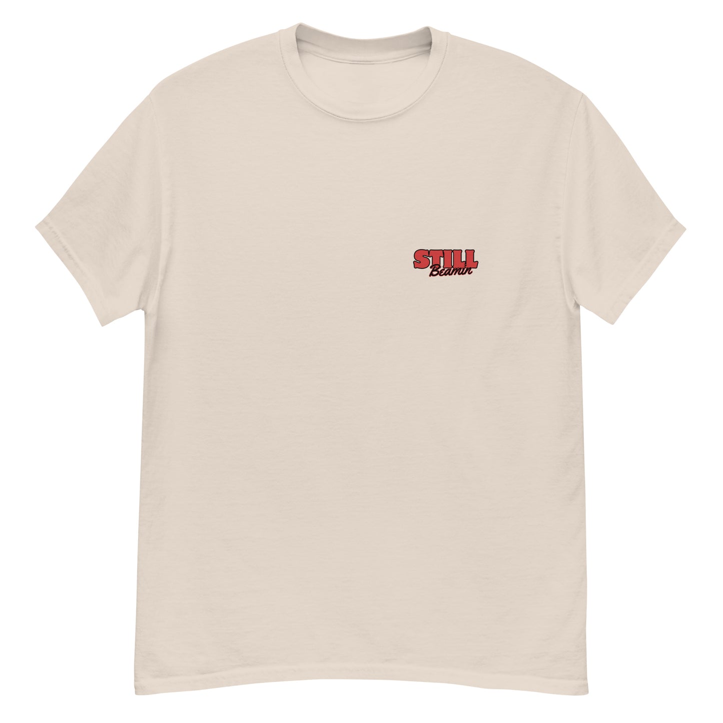 Brewed in Ireland Beamish Retro Tee in cream featuring vintage red Beamish badge, perfect for stout lovers.