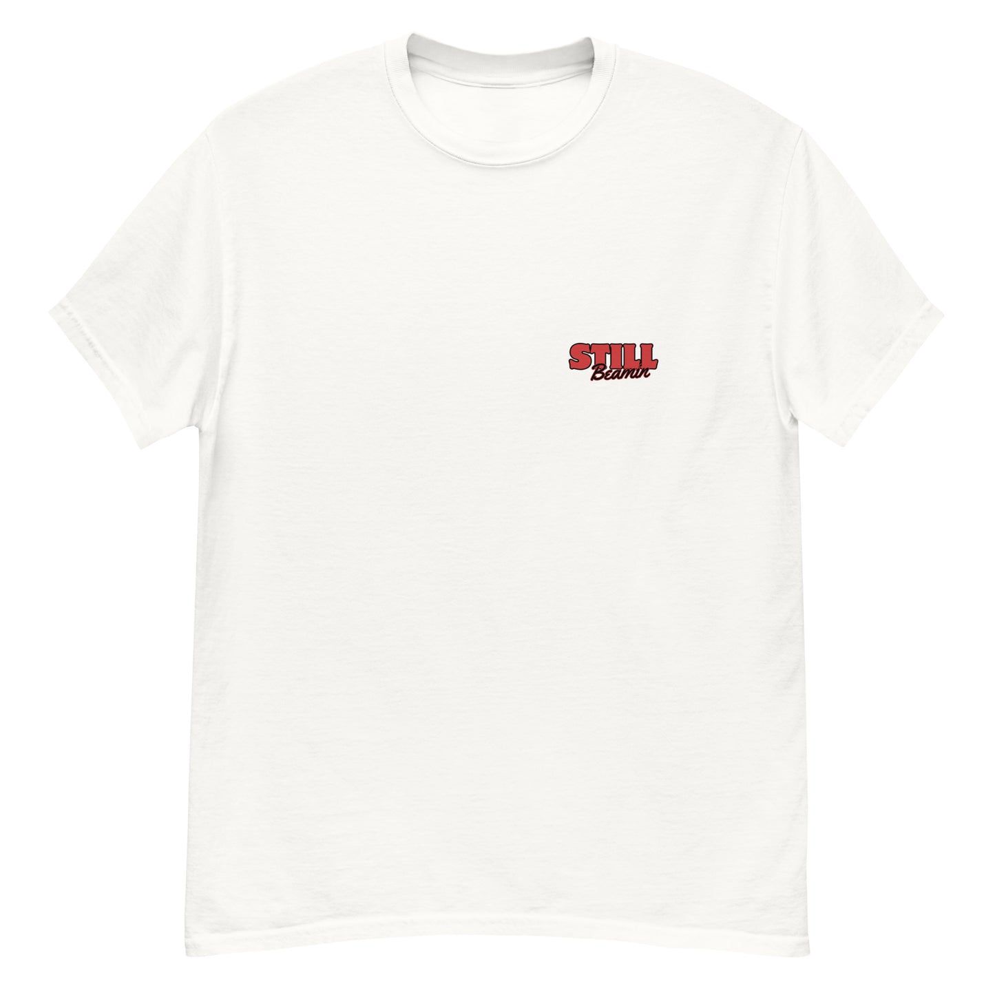 White oversized tee featuring a vintage red Beamish logo, perfect for stout lovers and Irish heritage fans.
