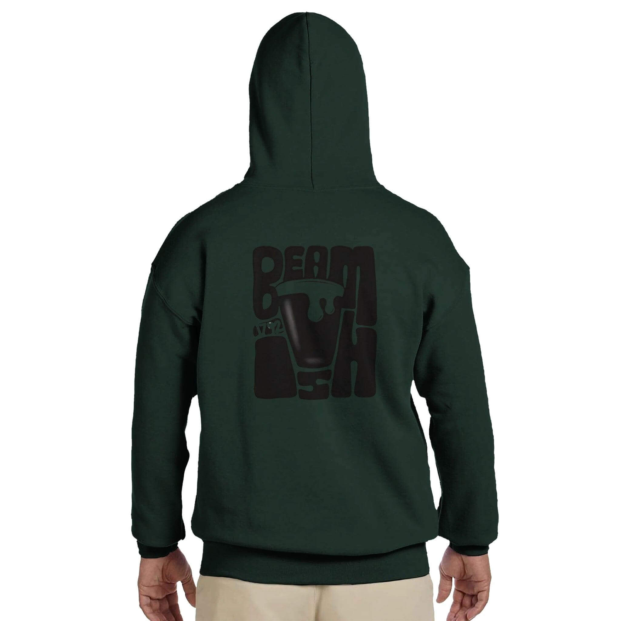 Beamish Irish Stout hoodie with a stylish graphic design on the back, perfect for stout lovers.