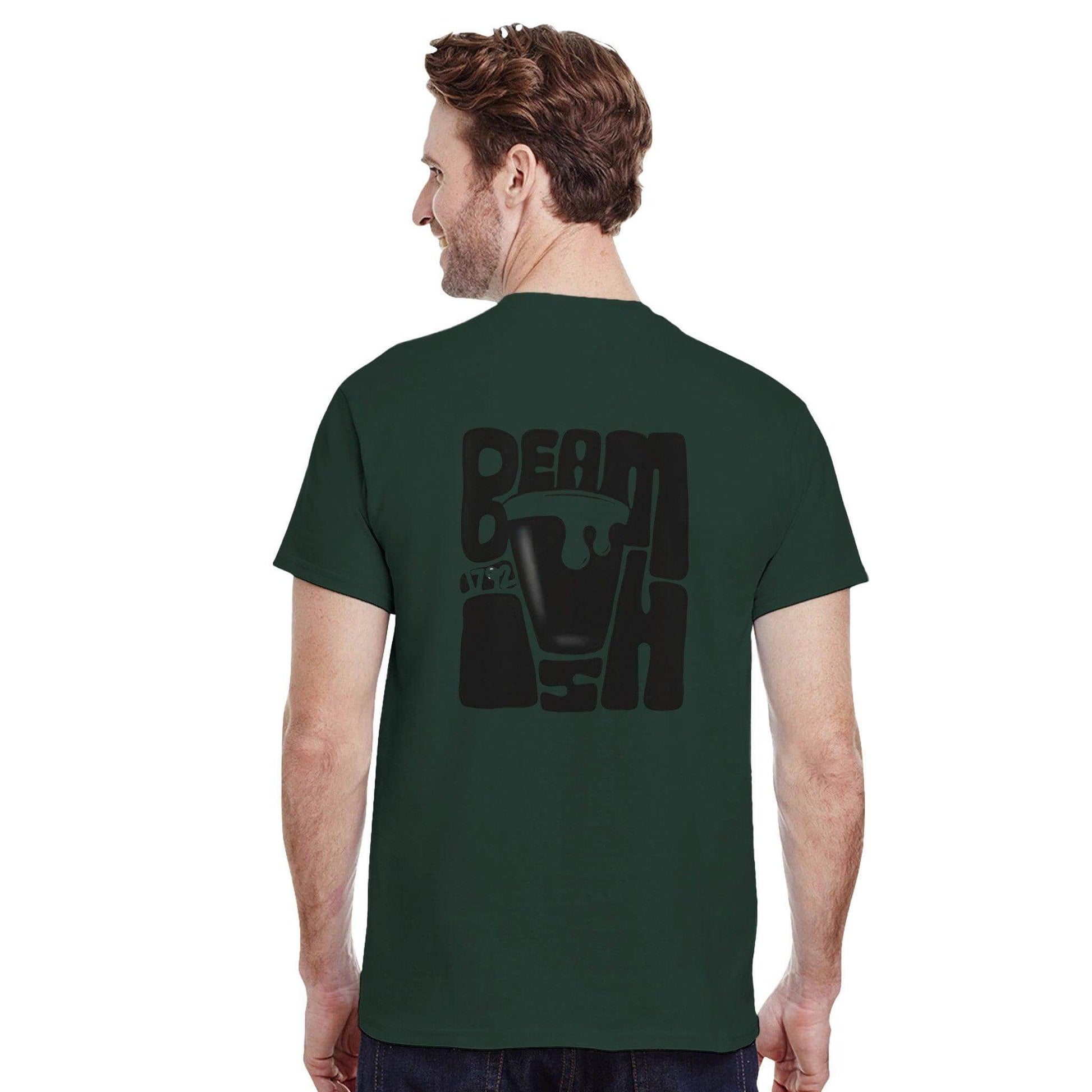 Back view of a man wearing a Beamish Irish Stout T-Shirt, showcasing the stylish design and relaxed fit.