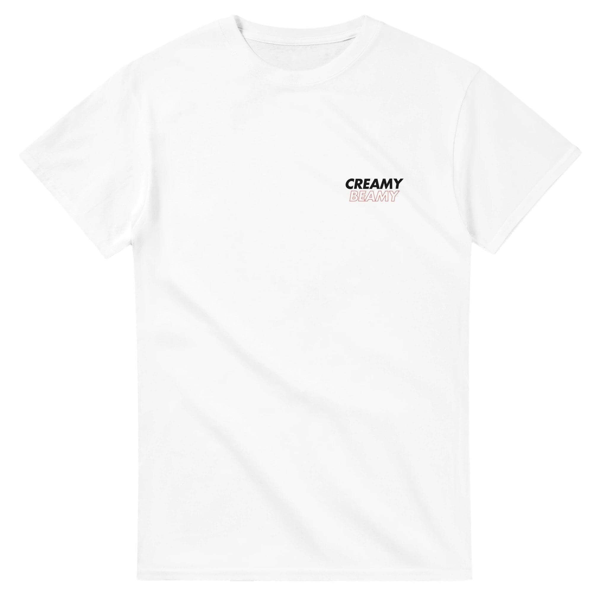 Beamish Irish Stout T-Shirt in white featuring the text 'Creamy Beamy' for stout lovers.