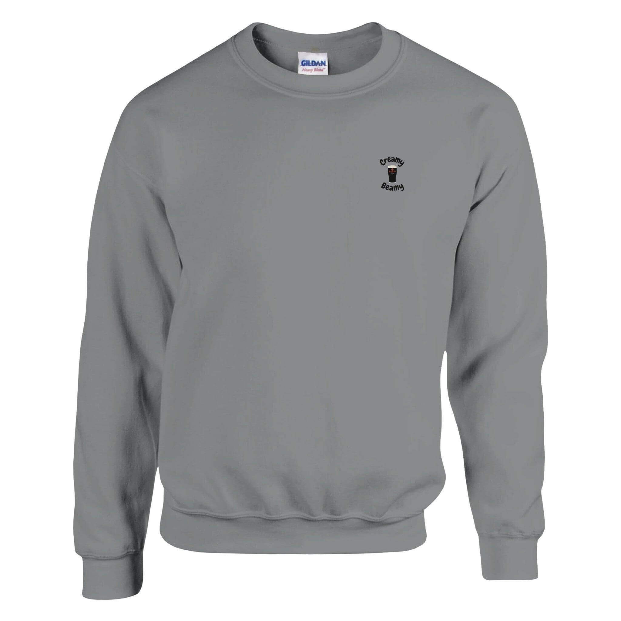 Creamy Beamy Beamish Irish Stout Sweatshirt in soft grey, perfect for comfort and style, celebrating Irish stout culture.