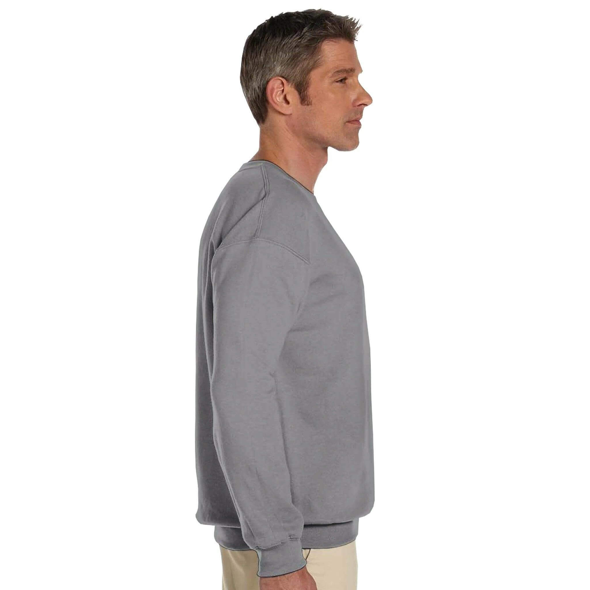 Side view of a man wearing the Creamy Beamy Beamish Irish Stout Sweatshirt in gray, showcasing its comfort and style.