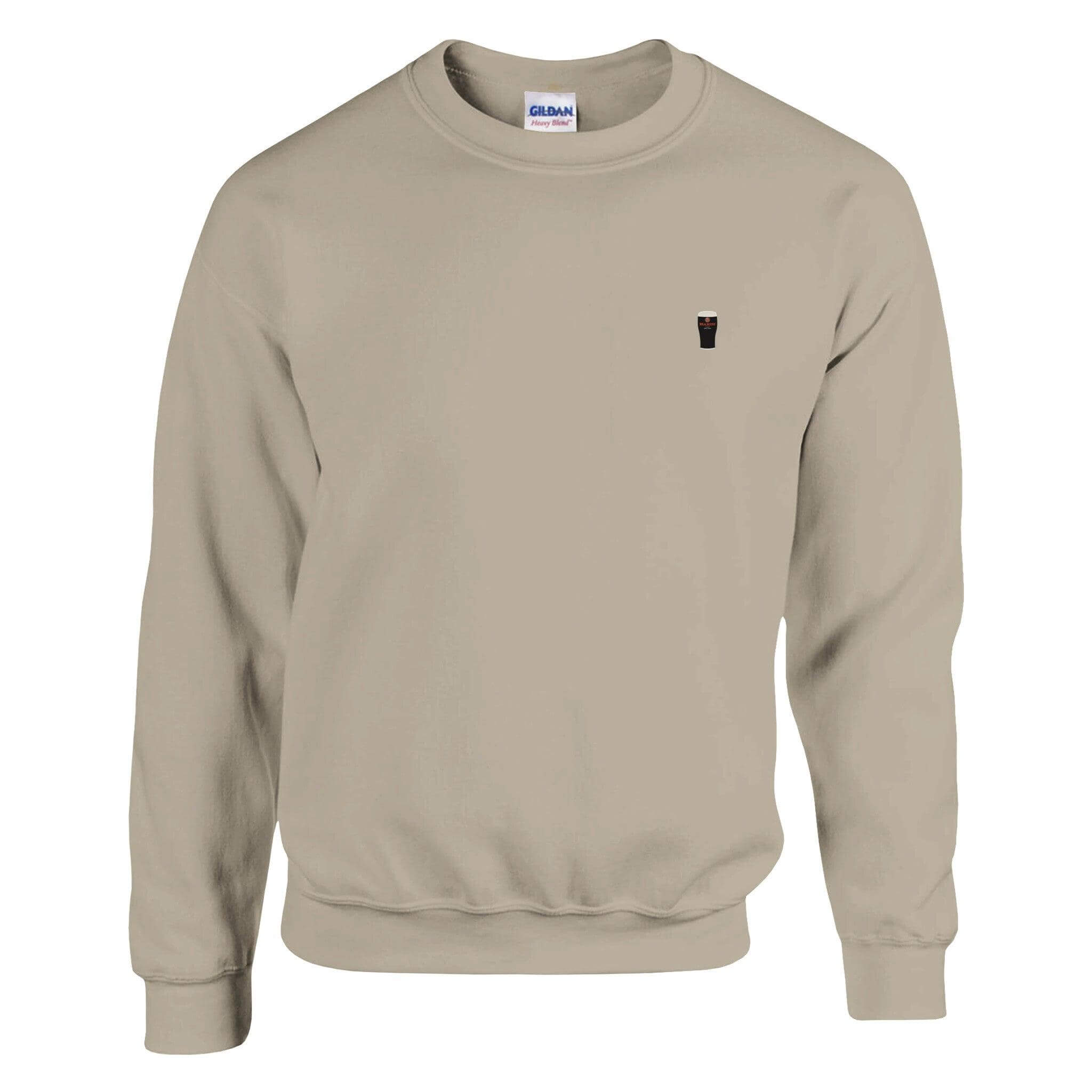 Creamy Beamy Irish Stout sweatshirt in beige, perfect for Beamish drinkers, featuring a pint glass design.