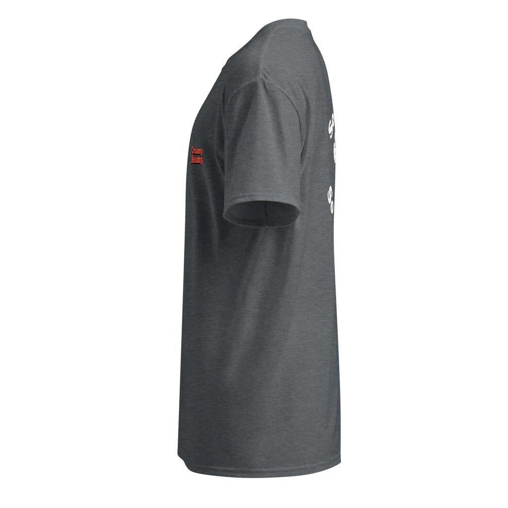 Grey Creamy Beamy Tee showcasing the playful design for stout lovers—perfect for pub sessions and festivals!