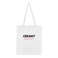 Creamy Beamy Tote Bag featuring bold text, perfect for showcasing your love for Beamish Irish Stout.