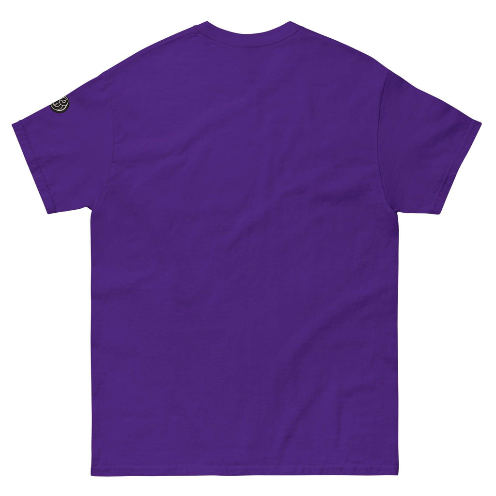 Back view of the Creamy Beamy Uni Sex T shirt in rich purple, perfect for stout lovers.