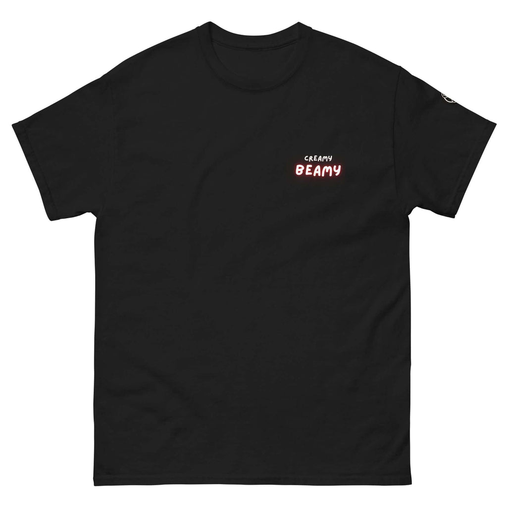 Creamy Beamy Uni Sex T-shirt, bold design for stout lovers, perfect for a night out or casual wear.