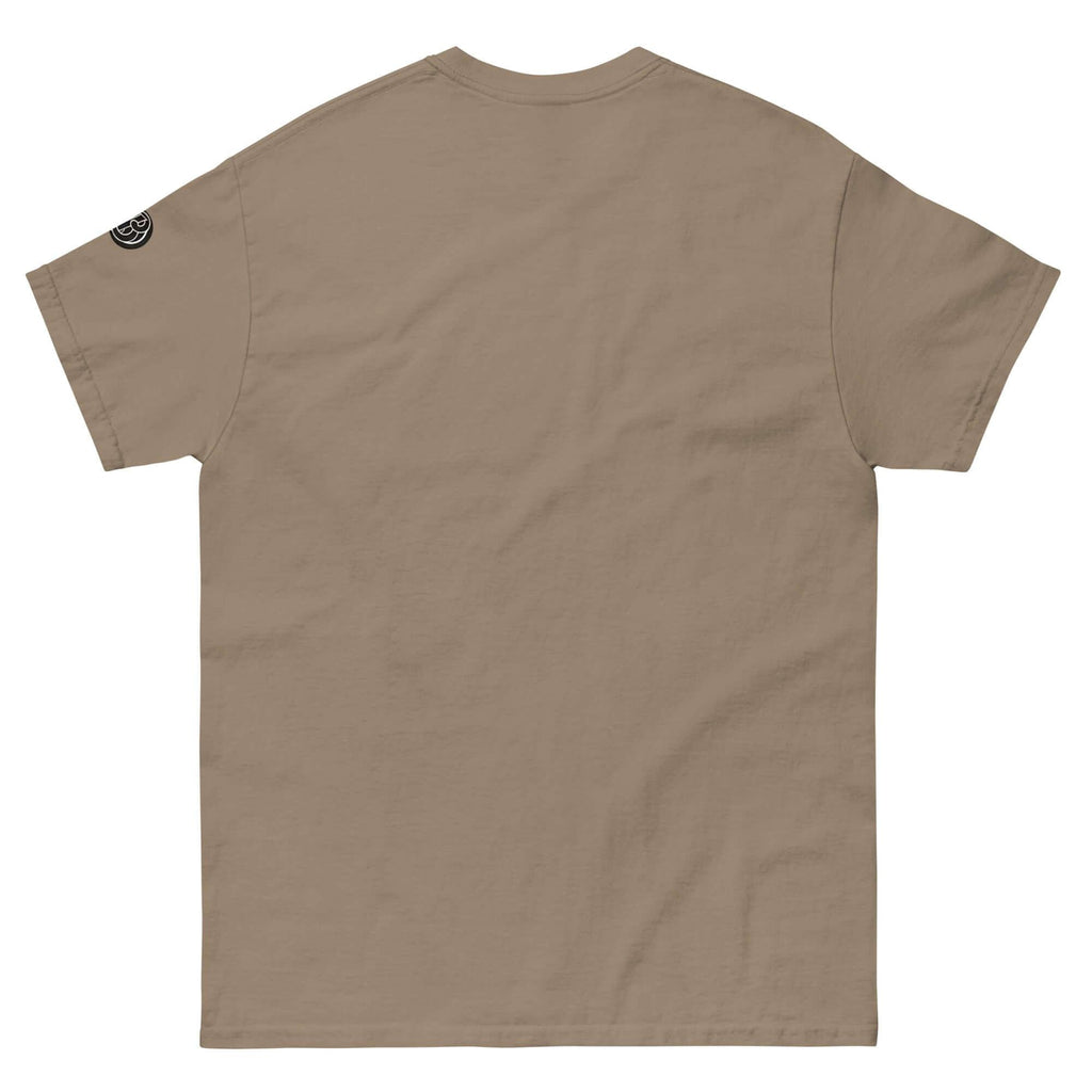Back view of cream beige Creamy Beamy Uni Sex T shirt, perfect for stout lovers and casual days.