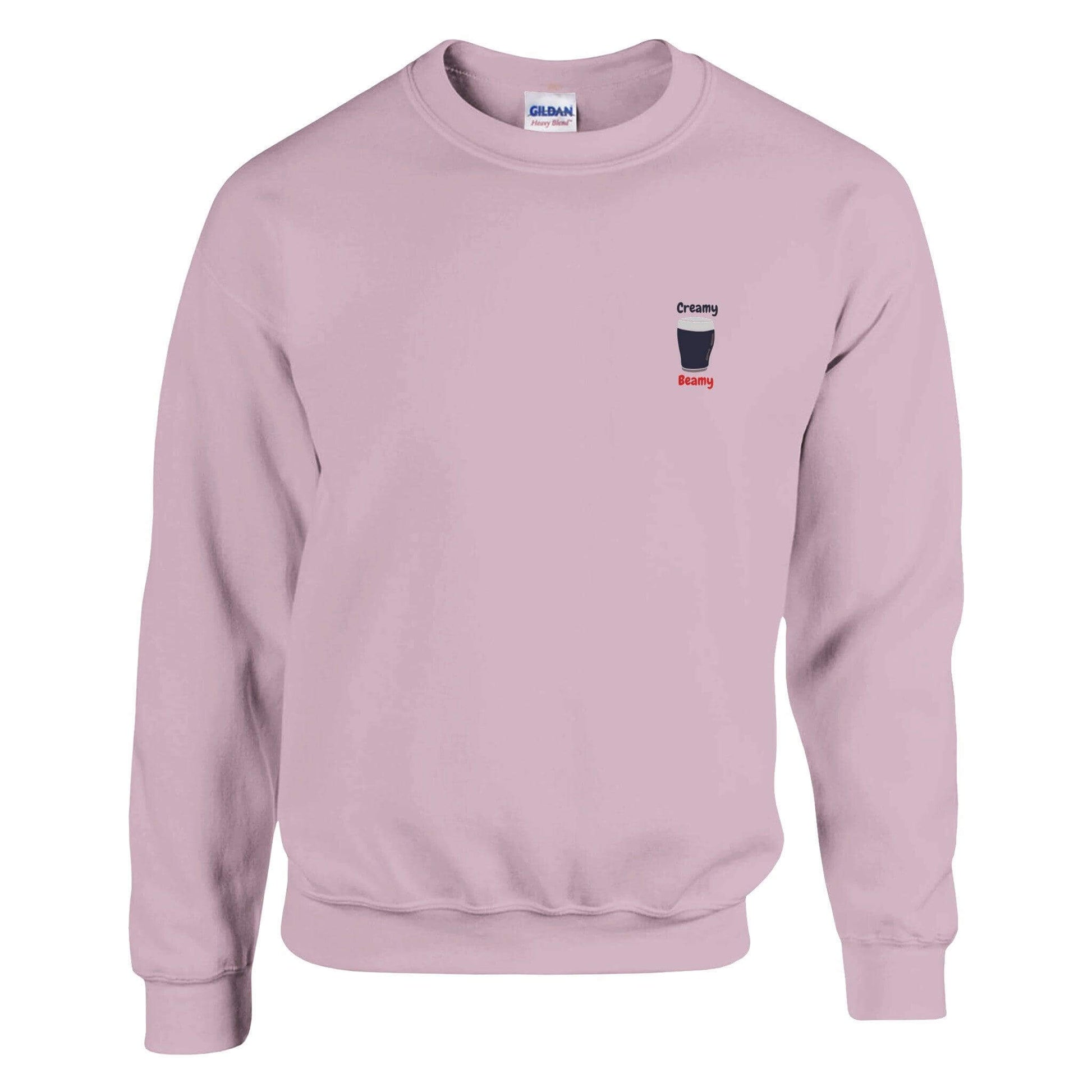 Creamy Beamy's Jumper in soft pink, perfect sweatshirt for Beamish Stout lovers, featuring quality fabric and classic design.