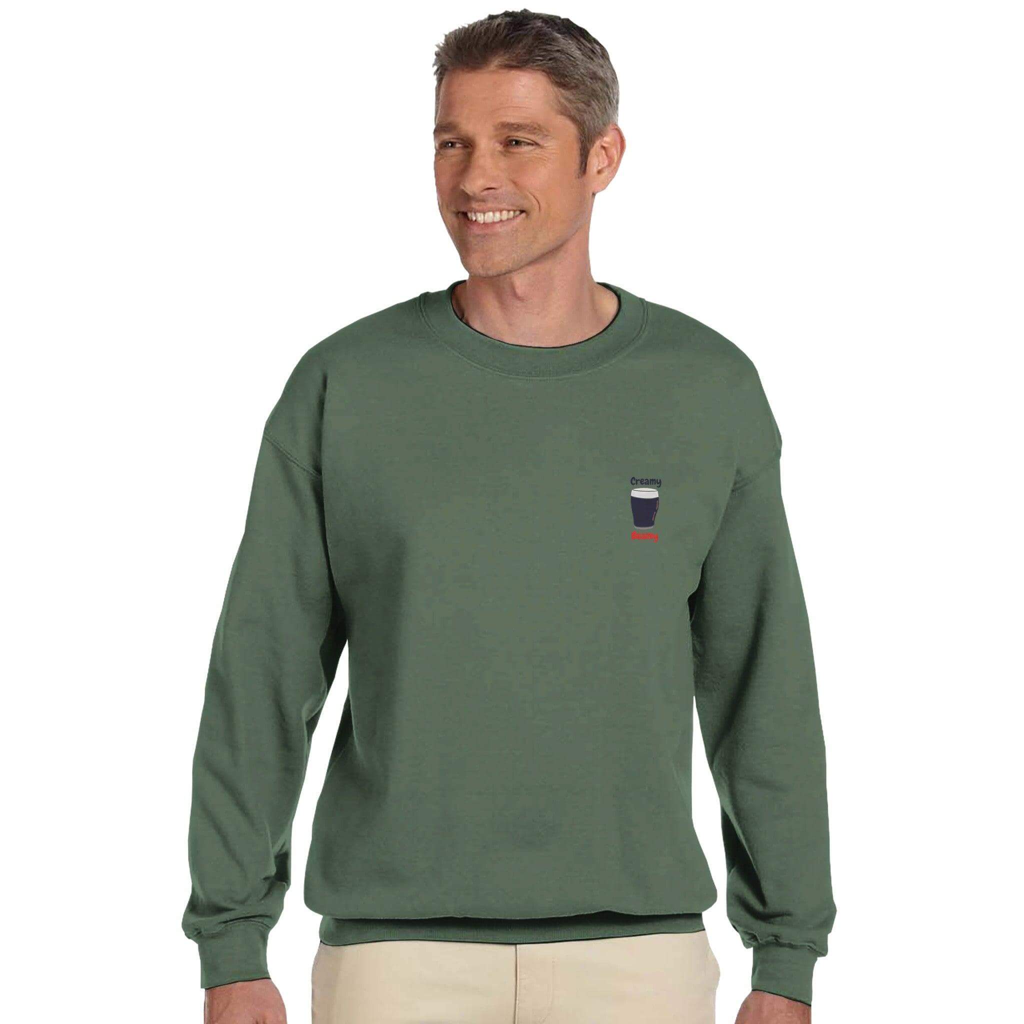 Man wearing Creamy Beamy's Jumper, a premium sweatshirt for Beamish Stout lovers, showcasing comfort and style.