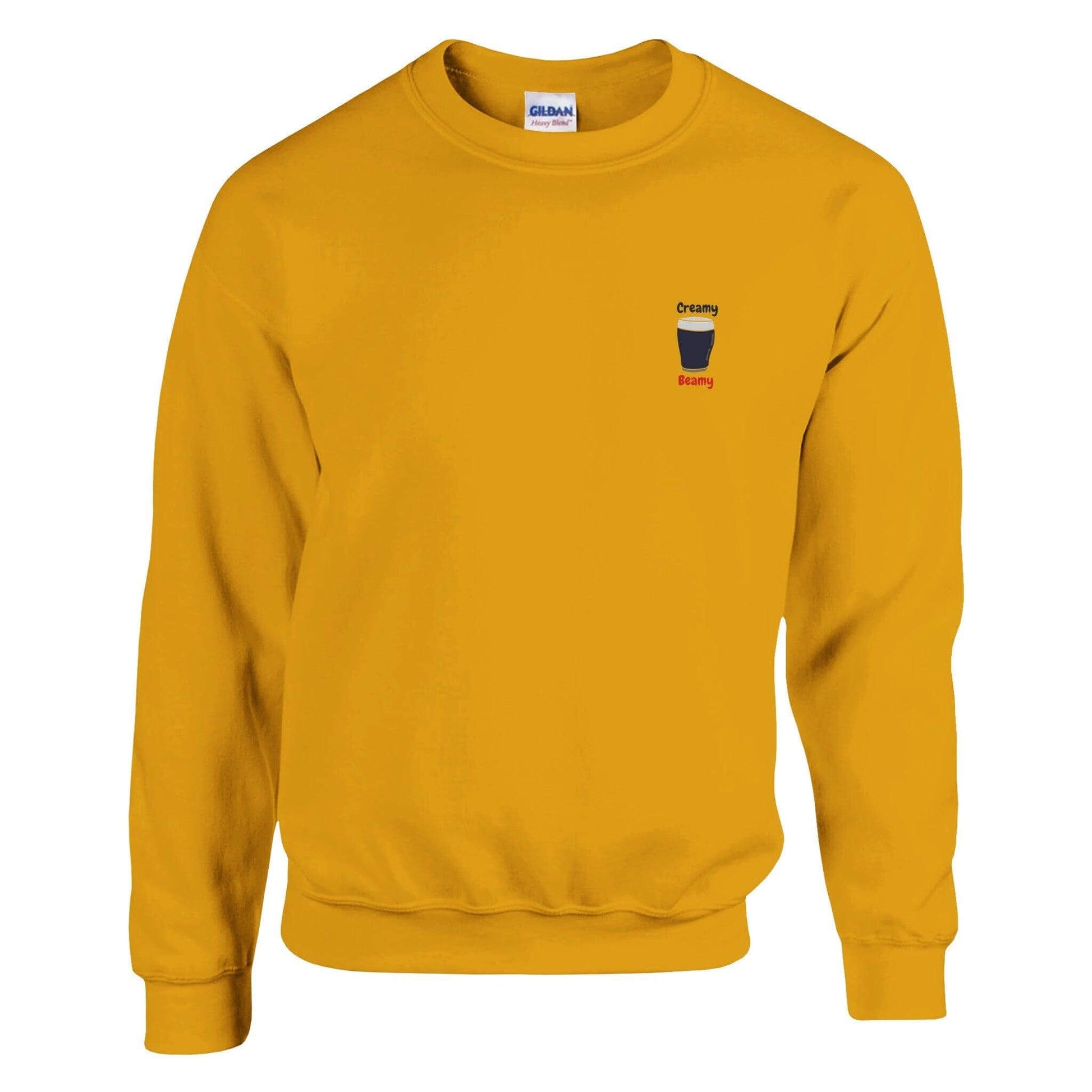 Creamy Beamy's Jumper in bright yellow, featuring a cute stout-themed graphic for Beamish Stout lovers.