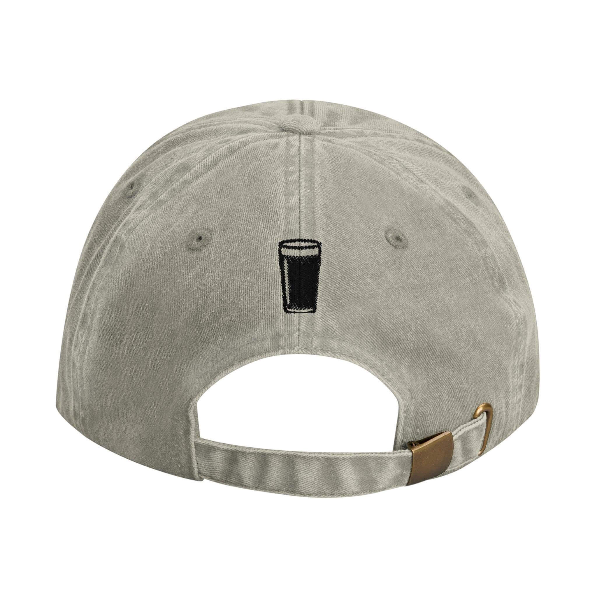 Back view of Creamy Dreamy Guinness Dad Cap featuring a stylish pint glass logo and adjustable strap.