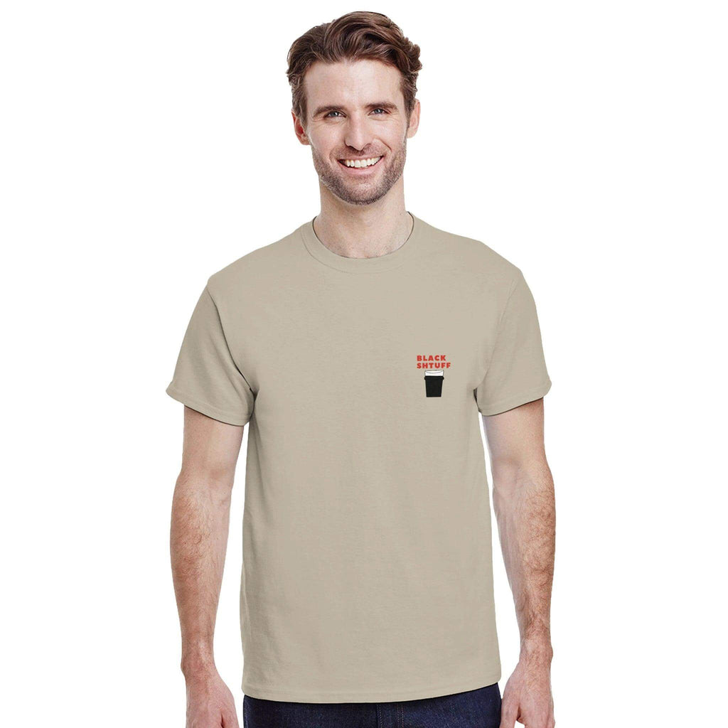 Man wearing Guinness Lover's T-Shirt featuring Black Stuff pint logo, showcasing love for premium stout.