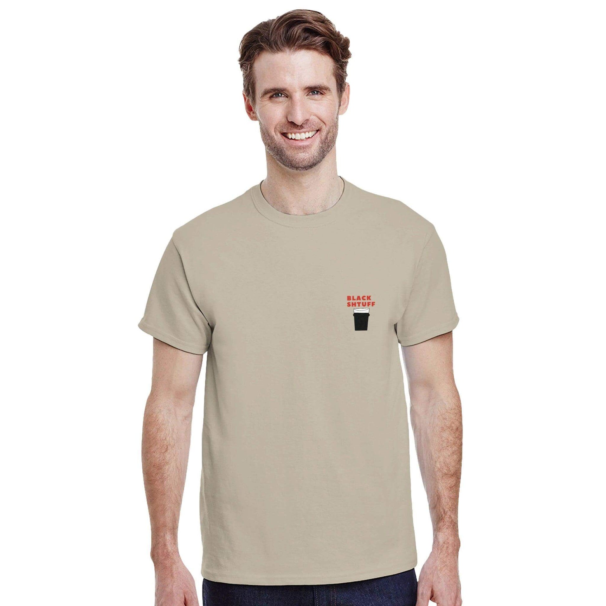 Man wearing Guinness Lover's T-Shirt featuring Black Stuff pint logo, showcasing love for premium stout.