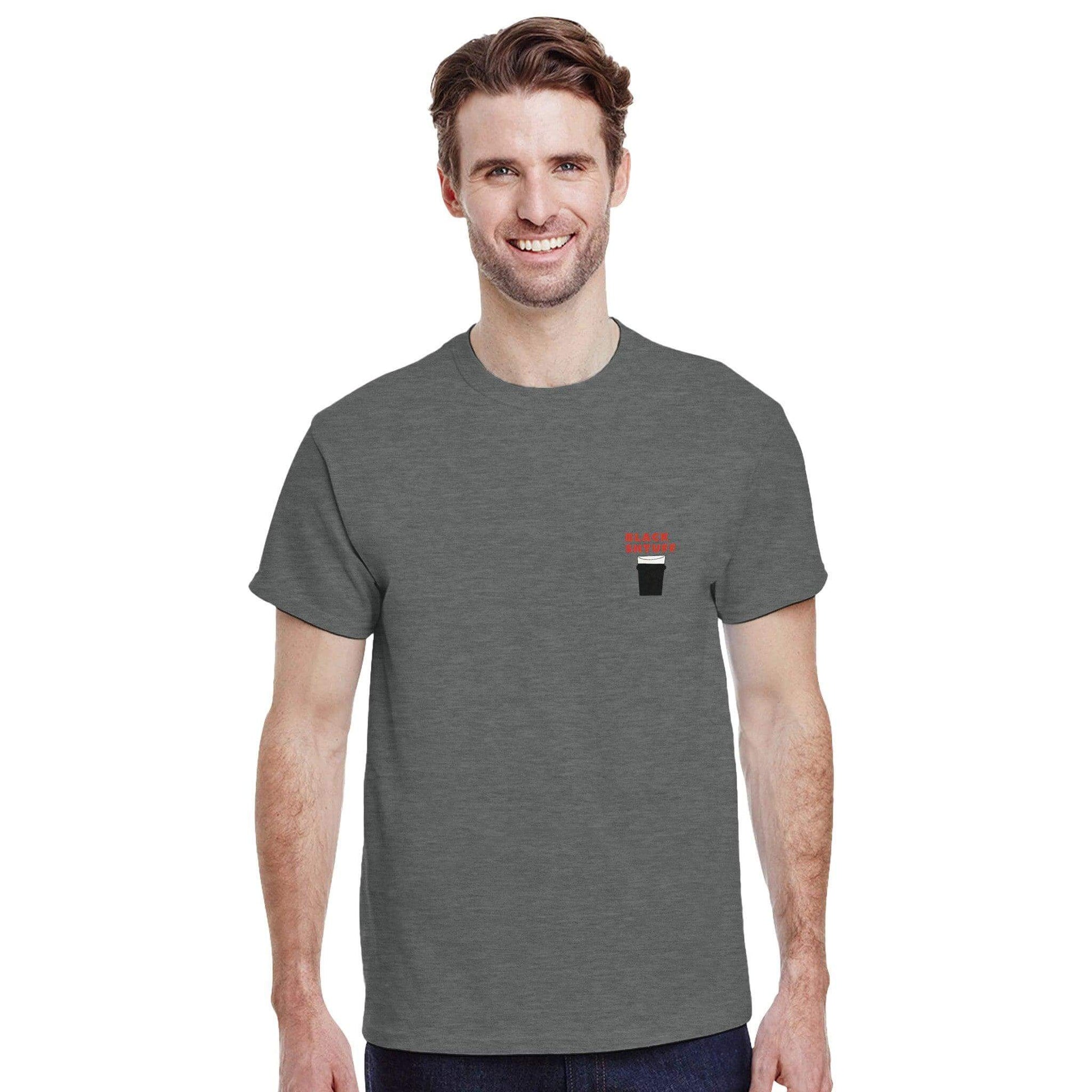 Man wearing a Guinness Lover's T-Shirt featuring a pint design, showcasing passion for the black beverage.