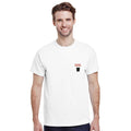 Man wearing a white t-shirt featuring 'Black Shtuff' text and pint graphic, showcasing Guinness love.