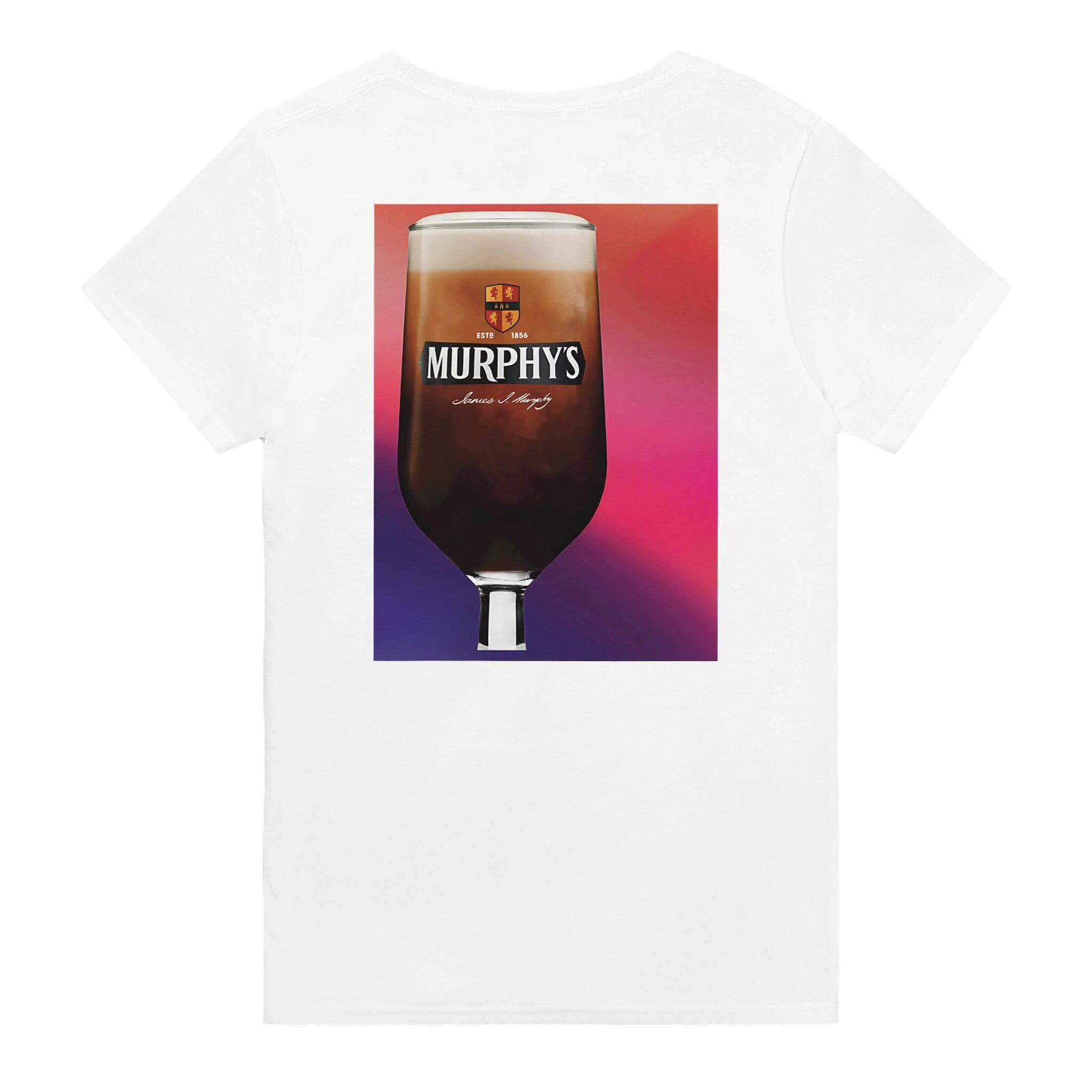 Murphys Irish Stout cotton t-shirt featuring a stylish glass of stout on the back, perfect for beer lovers.