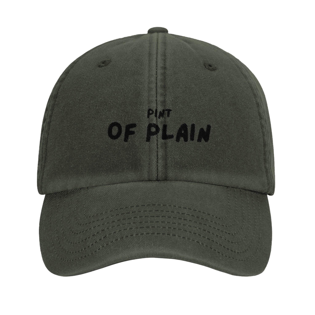 Pint of Plain dad hat in olive green, vintage style with stitched ventilation eyelets and adjustable strap.