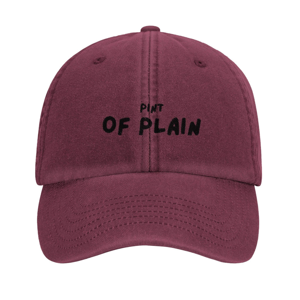 Pint of Plain dad hat in maroon, featuring a fun design and comfortable brushed washed cotton material.