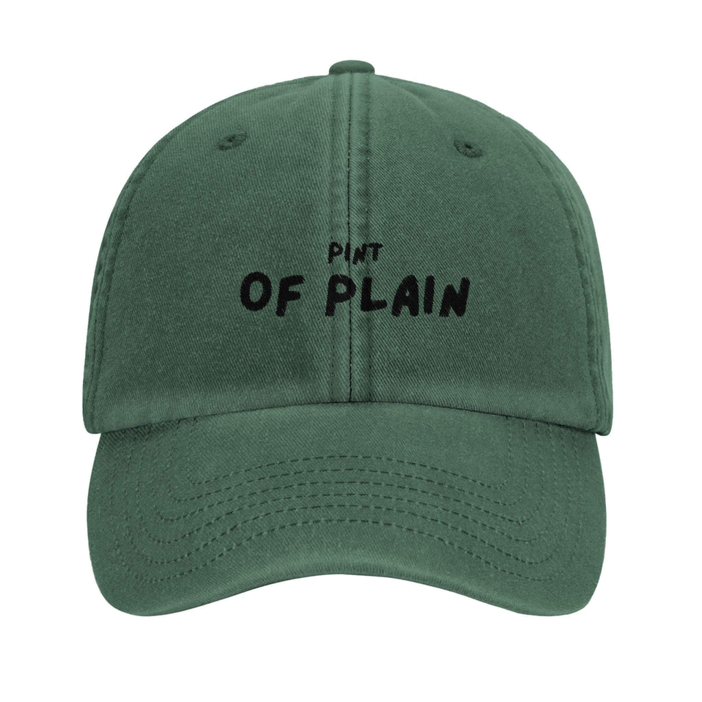 Pint of Plain dad hat in green, featuring unique design and comfortable brushed cotton material for casual style.