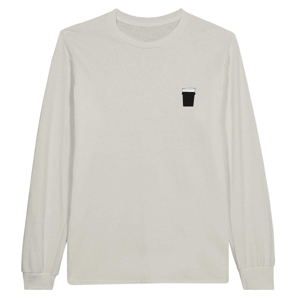 Light gray long sleeve unisex T-shirt featuring a pint glass graphic, perfect for beer lovers and casual outings.