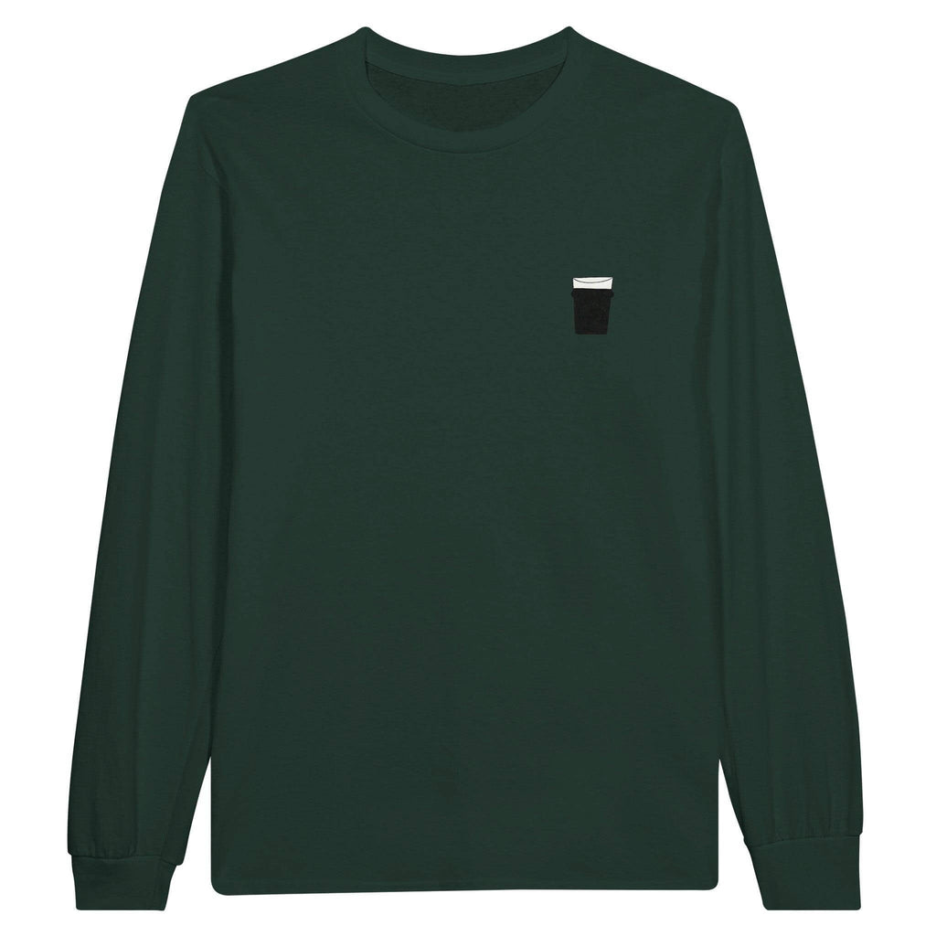 Unisex long sleeve t-shirt in dark green, featuring a pint glass graphic for beer lovers.