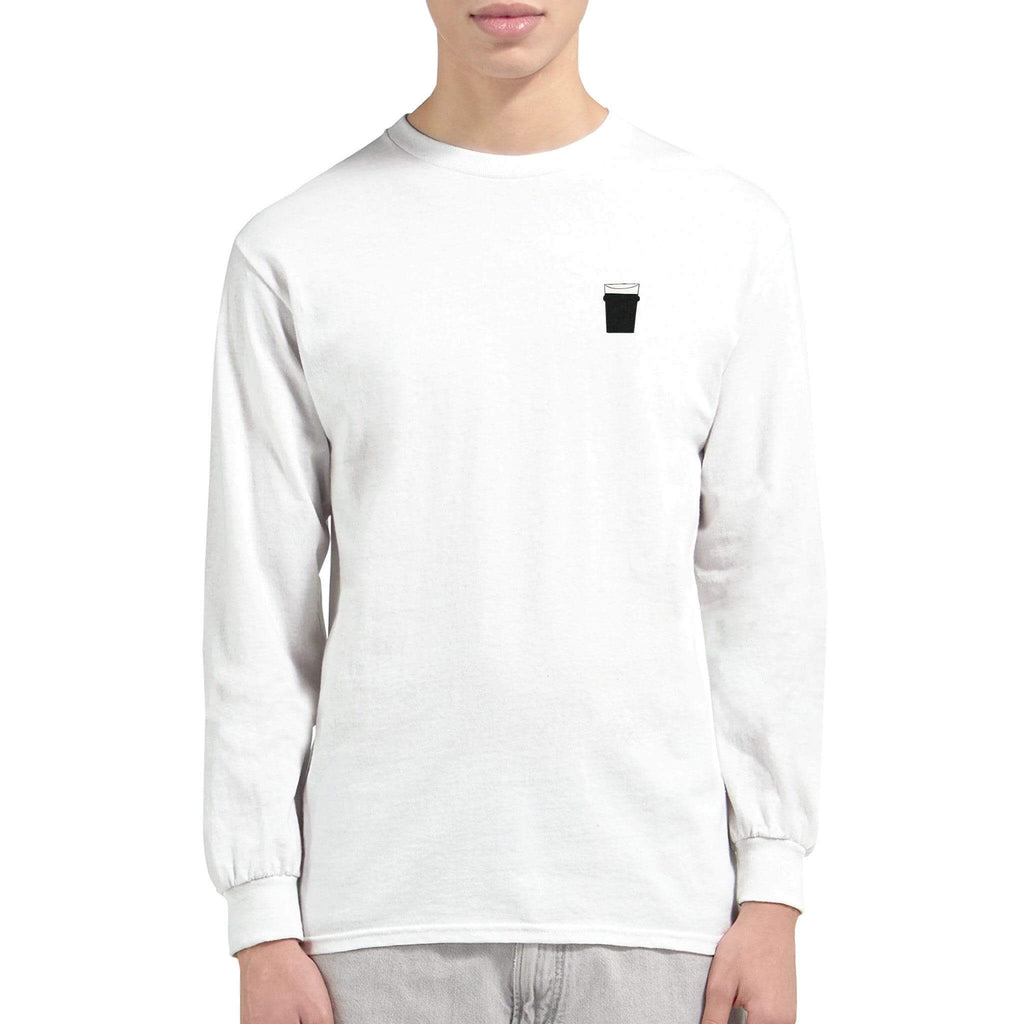 Unisex long sleeve T-shirt in white with pint glass design, perfect for beer lovers and casual outings.