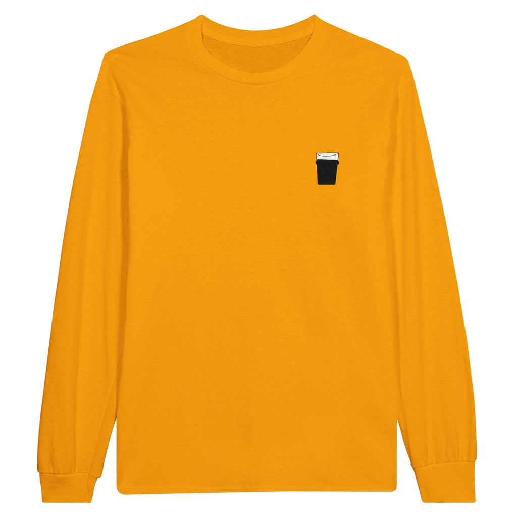 Yellow long sleeve unisex t-shirt featuring a pint glass design, perfect for beer lovers and casual outings.