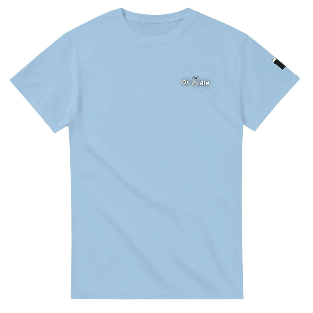 Light blue Pint of Plain Uni-Sex T-Shirt featuring minimalist Guinness-inspired design.