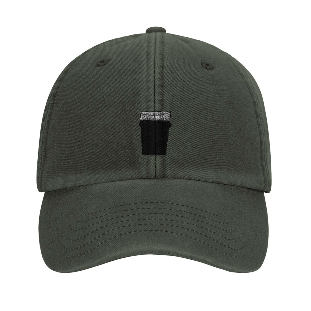 Pint of Plain Vintage Dad Hat in olive green with embroidered pint glass design, perfect for beer lovers.