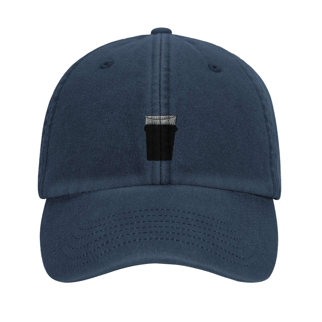 Pint of Plain Vintage Dad Hat in navy blue featuring an embroidered pint glass design, perfect for beer lovers.