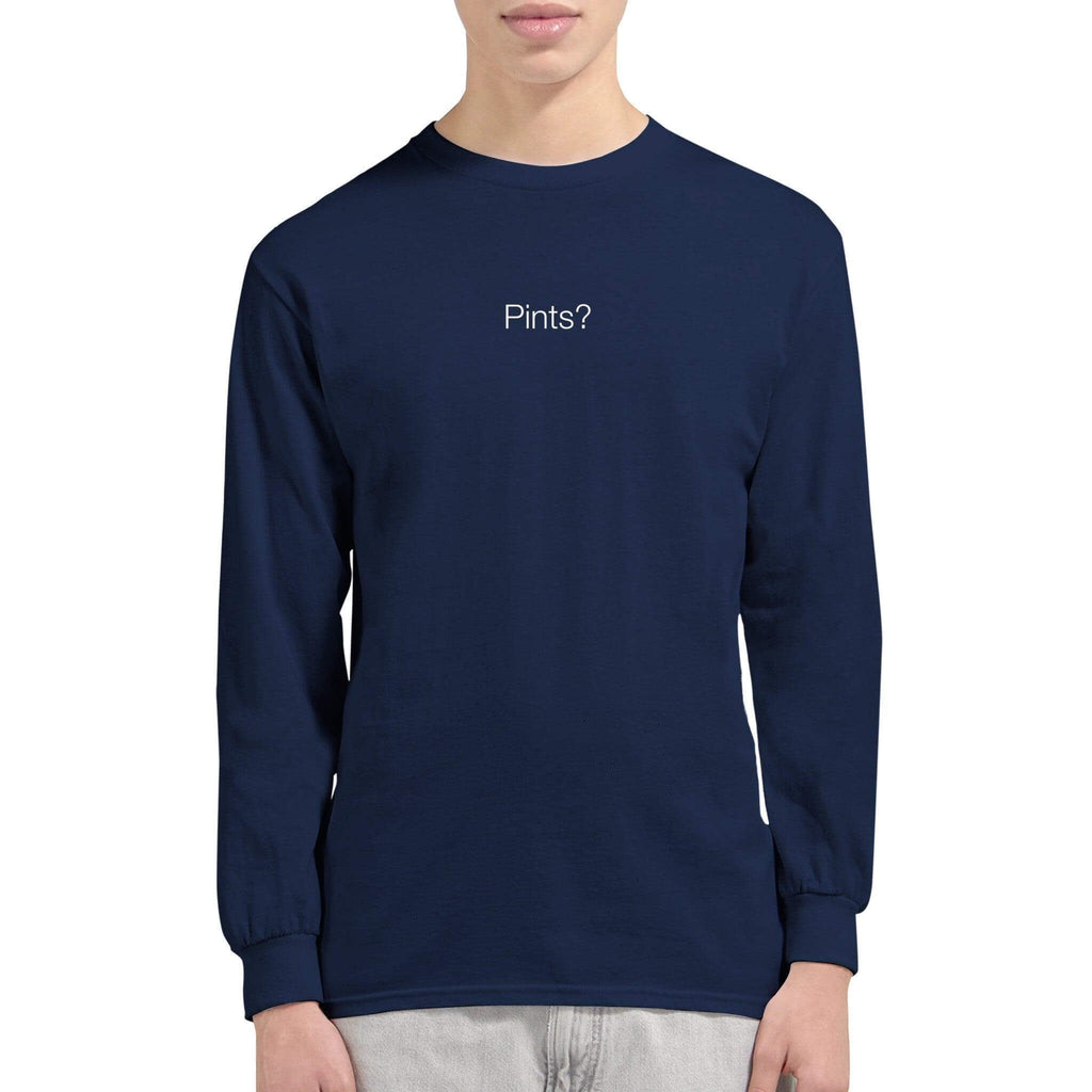 Pints? Unisex Long Sleeve T-Shirt in navy, perfect for casual outings and celebrating love for brews.