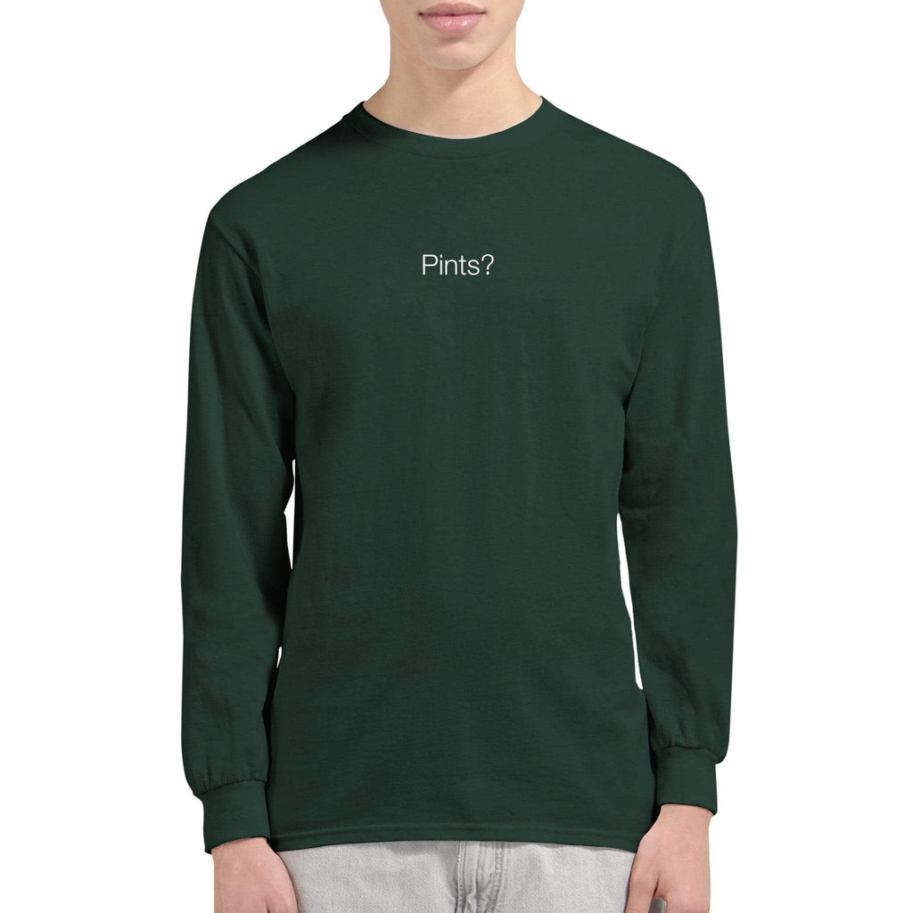 Pints? Unisex Long Sleeve T-Shirt in dark green, perfect for casual outings and beer lovers.