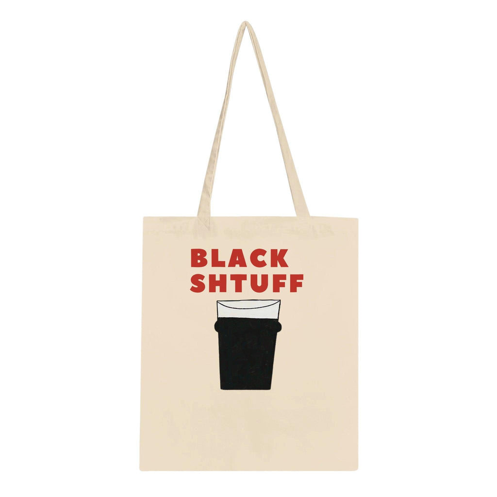 Premium Black Shtuff Tote Bag featuring a pint glass design, perfect for Guinness lovers on the go.
