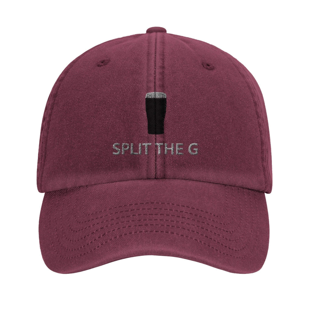 Split the G hat for pint lovers, featuring a playful Guinness-inspired design on a vintage dad cap.