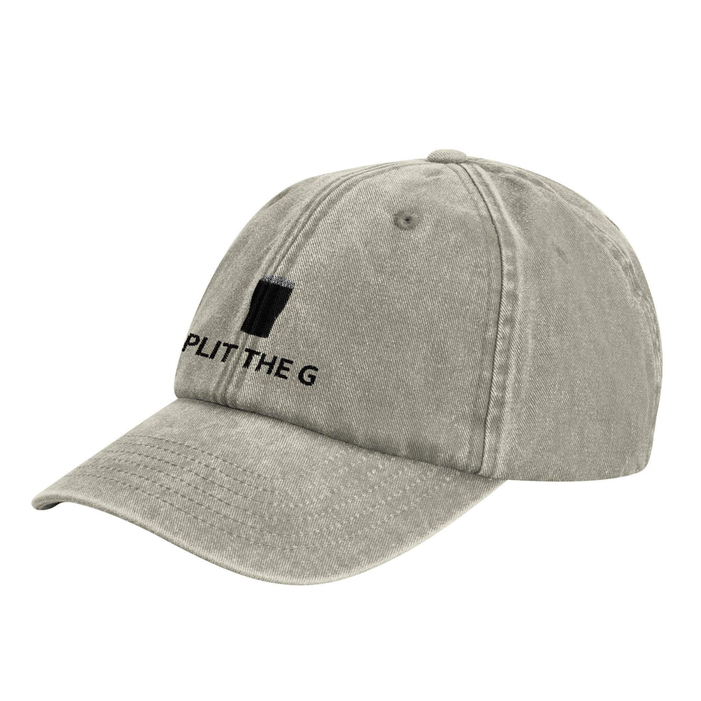 Vintage Beechfield B655 dad cap with 'Split the G' design for Guinness lovers, made of 100% brushed washed cotton.