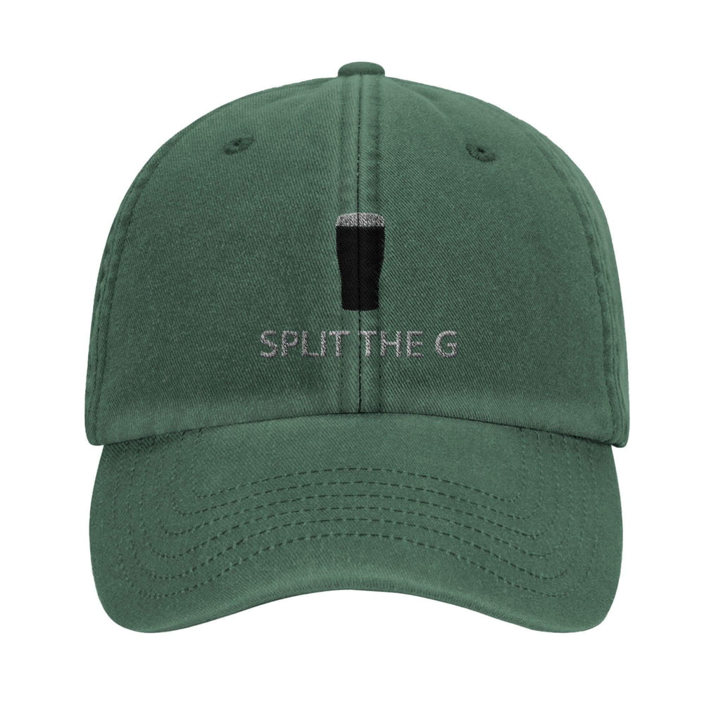 Split the G vintage dad cap in green, featuring a playful pint design for Guinness lovers. Perfect for casual outings!