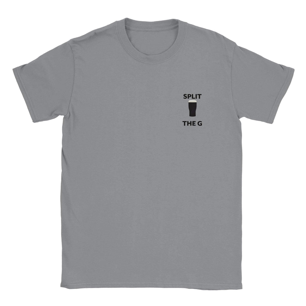 Gray Split The G T-Shirt featuring a pint glass, perfect for Guinness lovers to show their style.