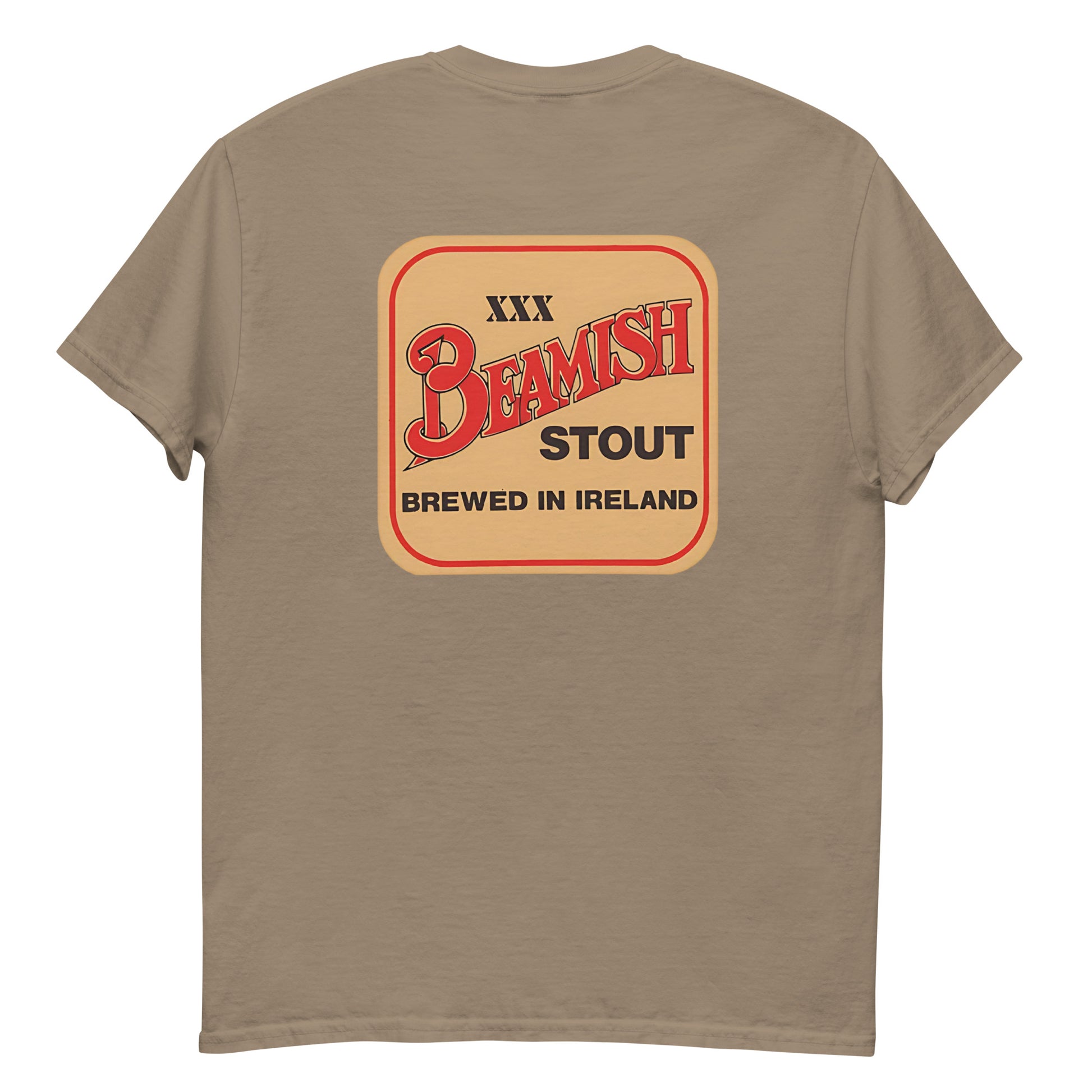 Back view of Beamish Retro Tee featuring vintage stout label, perfect for lovers of Irish heritage and bold style.