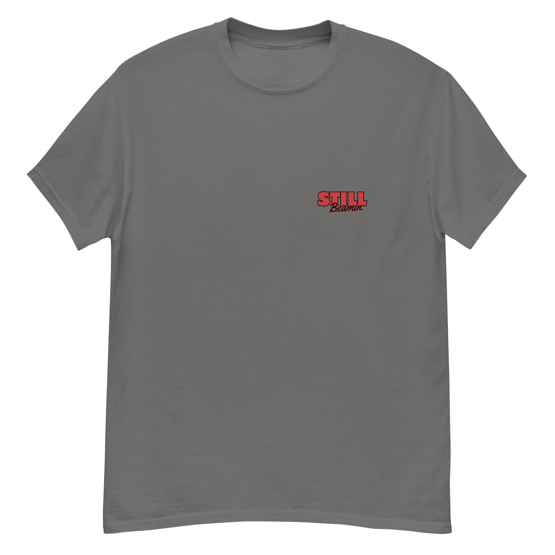 Brewed in Ireland Beamish Retro Tee in grey with vintage logo, perfect for stout lovers and casual style.